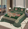 4 Pcs King Size Jacquard Velvet Bedsheet - Butterfly Forest Green