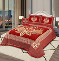 4 Pcs King Size Jacquard Velvet Bedsheet - Butterfly Red