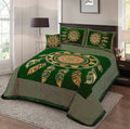 4 Pcs King Size Jacquard Velvet Bedsheet - Chikankari Forest Green