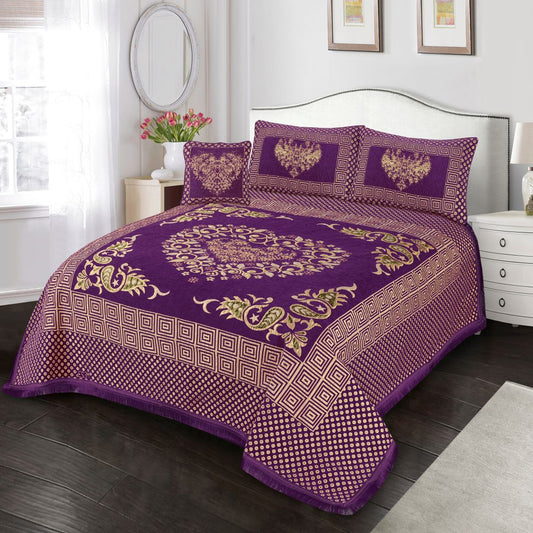 4 Pcs King Size Jacquard Velvet Bedsheet - Heart Dark Magenta