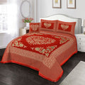 4 Pcs King Size Jacquard Velvet Bedsheet - Heart Red