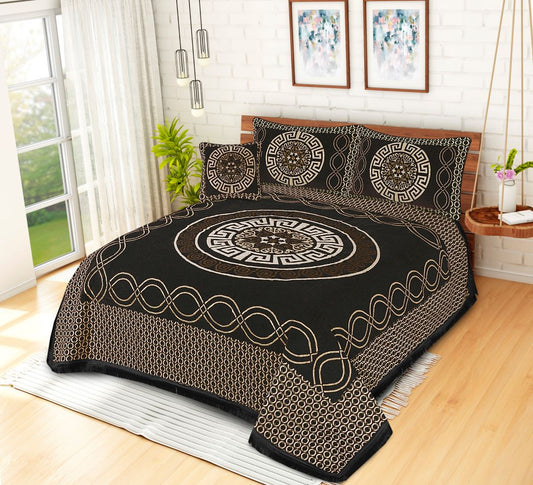 4 Pcs King Size Jacquard Velvet Bedsheet - Versatile Forest Black