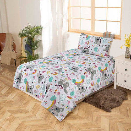 2 Pcs Single Size Cartoon Bedsheet - Koala White