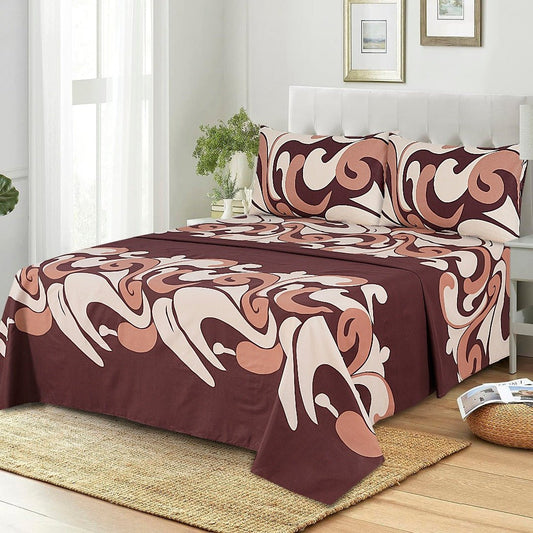 3 Pcs King Size 100% Cotton Bedsheet - Leafy Brown