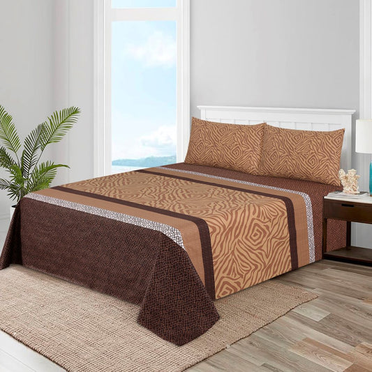 3 Pcs King Size 100% Cotton Bedsheet - Leopard Print