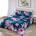 3 Pcs Queen Size 100% Cotton Panel Bedsheet - Lotus Flower