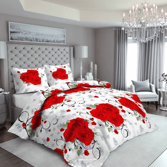 3 Pcs King Size Easy Care Bedsheet - 3D Red Rose