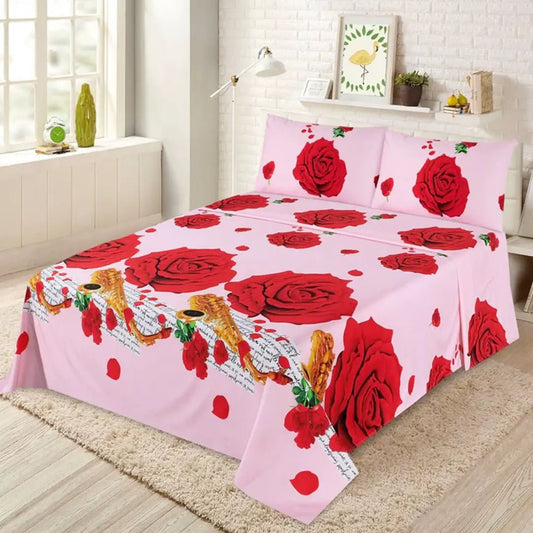 3 Pcs King Size Easy Care Bedsheet - 3D Red Rose
