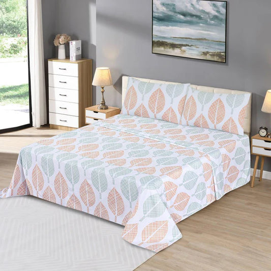 3 Pcs King Size Ultra Soft Bedsheet - Leaf Print