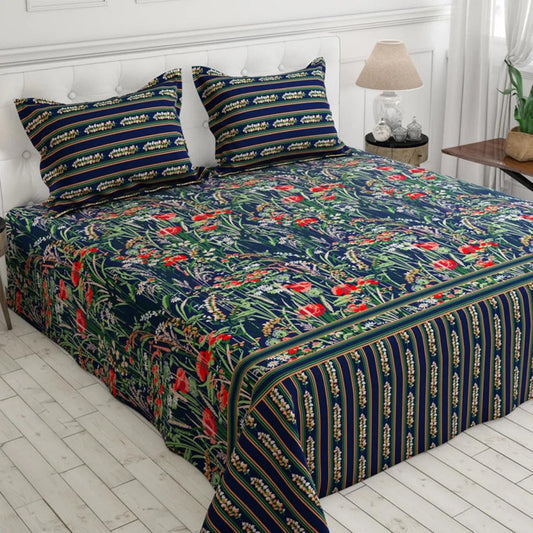 3 Pcs King Size Cotton Mix Bedsheet - Midnight Garden