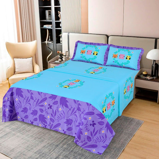 3 Pcs King Size 100% Cotton Bedsheet - Minecraft