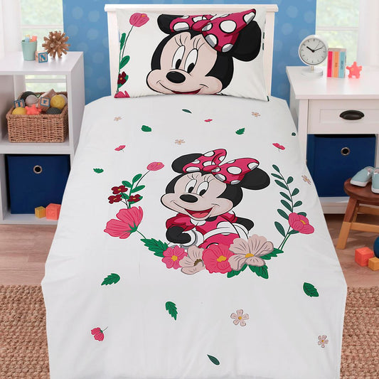 2 Pcs Single Size Cartoon Bedsheet - Minnie Blossom