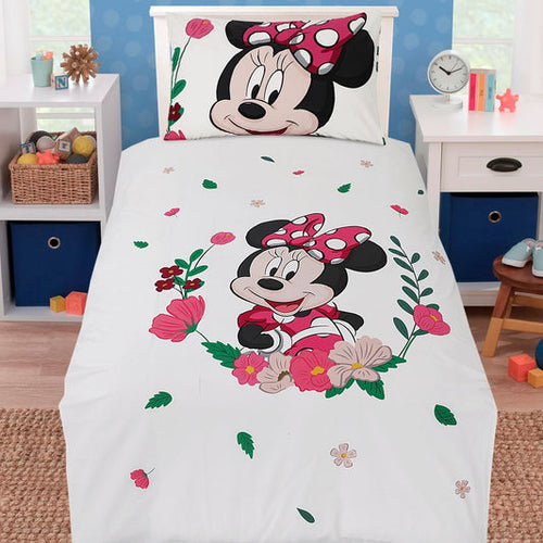 2 Pcs Single Size Cartoon Bedsheet - Minnie Blossom