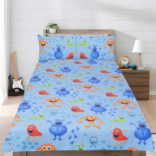 3 Pcs King Size Cartoon Bedsheet - Monster Party