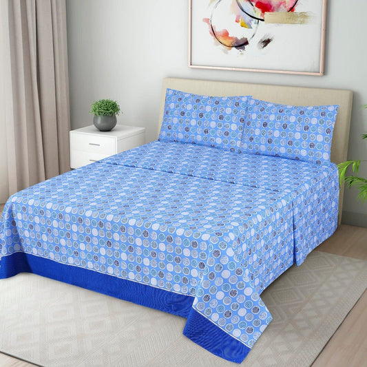 3 Pcs King Size Easy Care Bedsheet - Multi Circle Blue