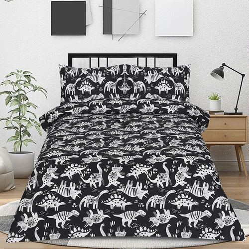 2 Pcs Single Size Cartoon Bedsheet - Dinosaurs