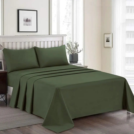 3 Pcs King Size Easy Care Dyed Bedsheet - Olive Green (Limited Stock)