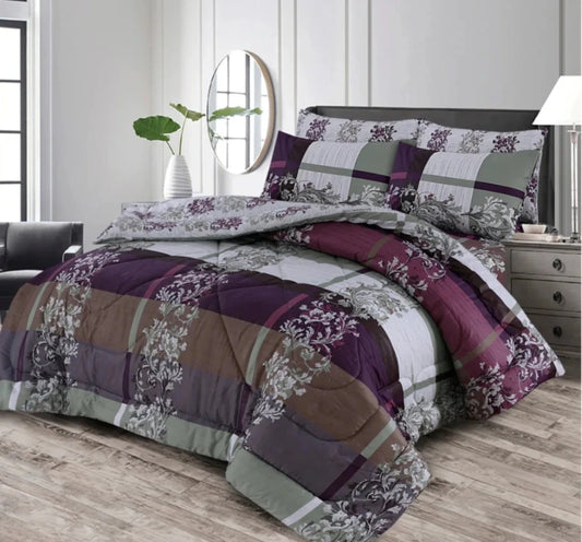 Plum Floral Checkered - Summer Comforter Set - Lotus