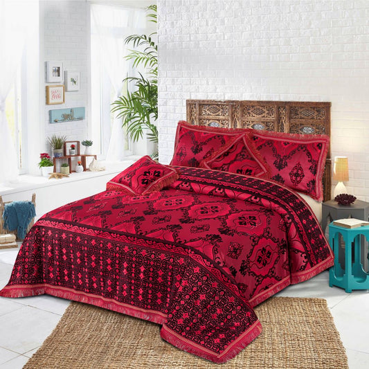 3 Pcs King Size Pure Palachi Bedsheet - Burgundy Black