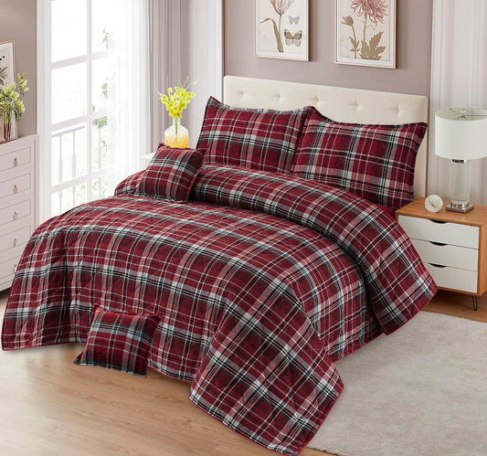3 Pcs King Size 100% Cotton Bedsheet - Red Plaid Yarn Dyed