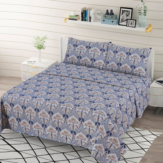 3 Pcs King Size 100% Cotton Bedsheet - Floral Elegance