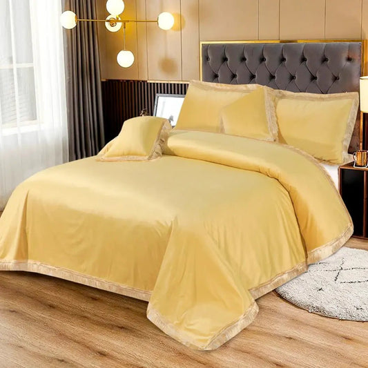 3 Pcs King Size Velvet Bedsheet - Gold (Limited Stock)
