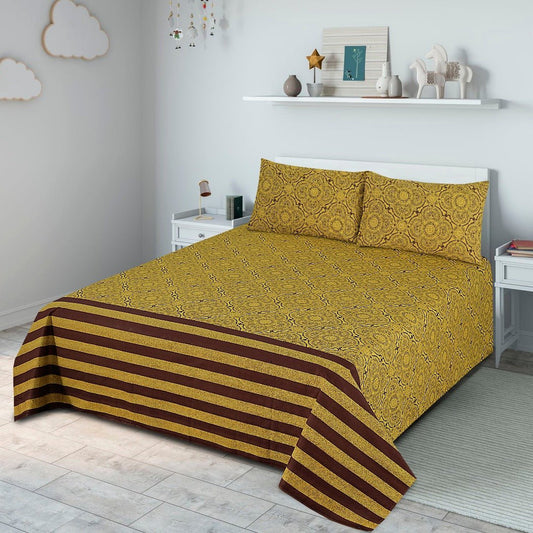 3 Pcs King Size 100% Cotton Bedsheet - Seemless Mustard