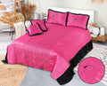 5 Pcs King Size Silk Quilted Frilled Bedsheet - Fuscia
