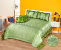 5 Pcs King Size Silk Quilted Frilled Bedsheet - Green