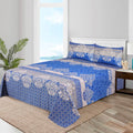 3 Pcs King Size 100% Cotton Bedsheet - Sky Paisley