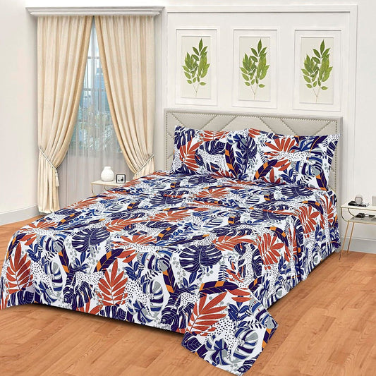 3 Pcs King Size Easy Care Bedsheet - Tropical Leaves