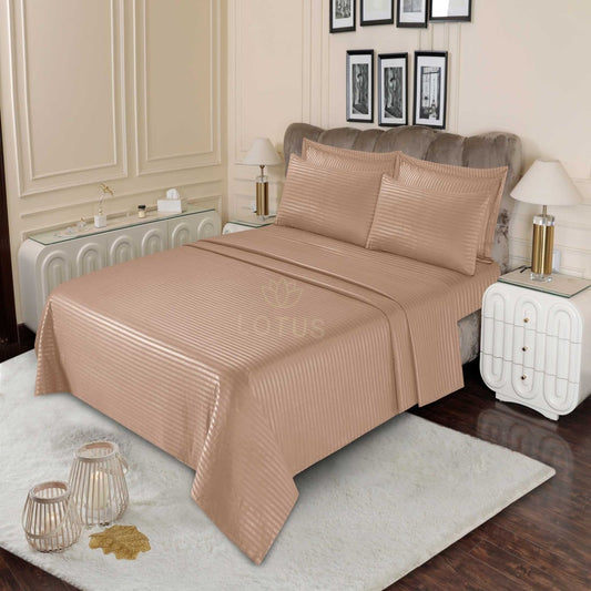 3 Pcs King Size Stripe Bedsheet - Beige