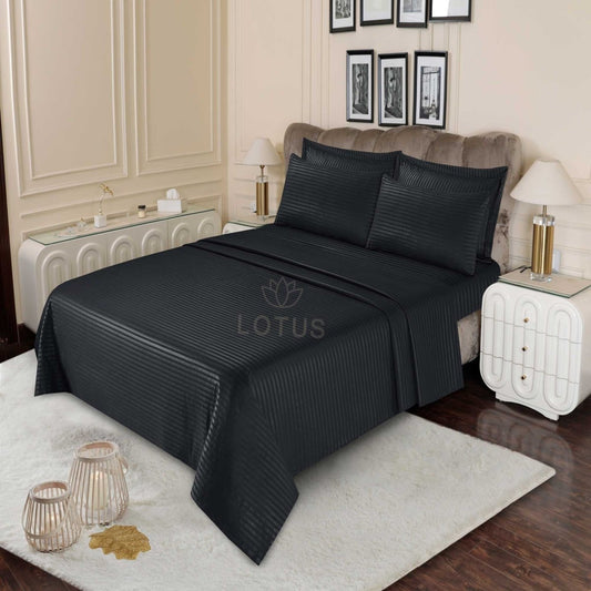 3 Pcs King Size Stripe Bedsheet - Black