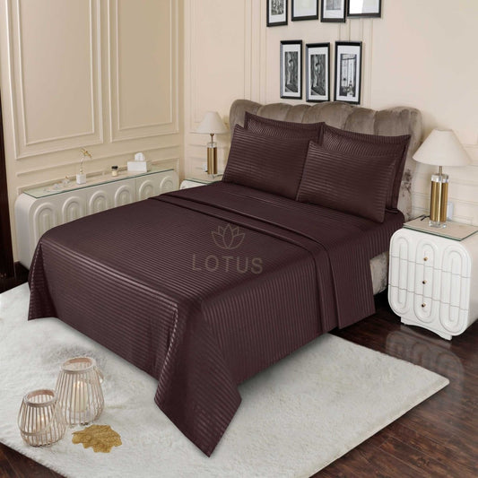 3 Pcs King Size Stripe Bedsheet - Chocolate
