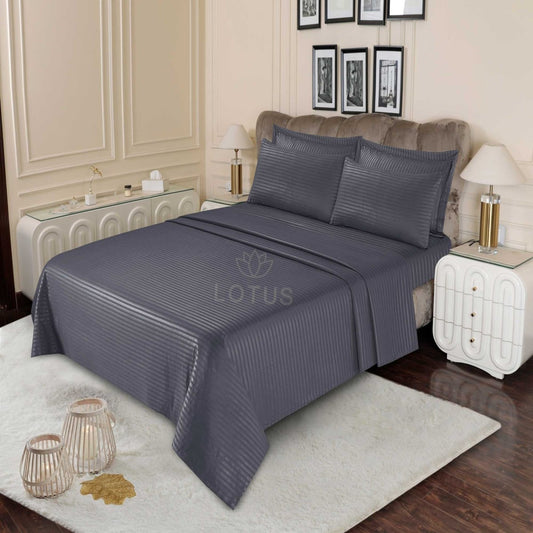 3 Pcs King Size Stripe Bedsheet - Gray