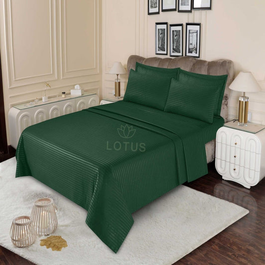 3 Pcs King Size Stripe Bedsheet - Green