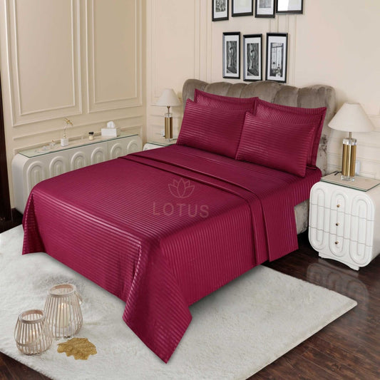 3 Pcs King Size Stripe Bedsheet - Maroon