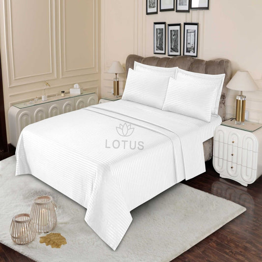 3 Pcs King Size Stripe Bedsheet - White