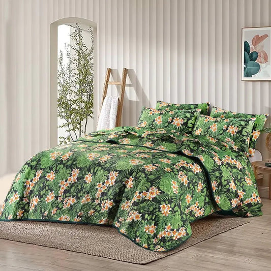 Ultrasonic Micro Fiber Bed Spread Green Flower-30305 - Lotus