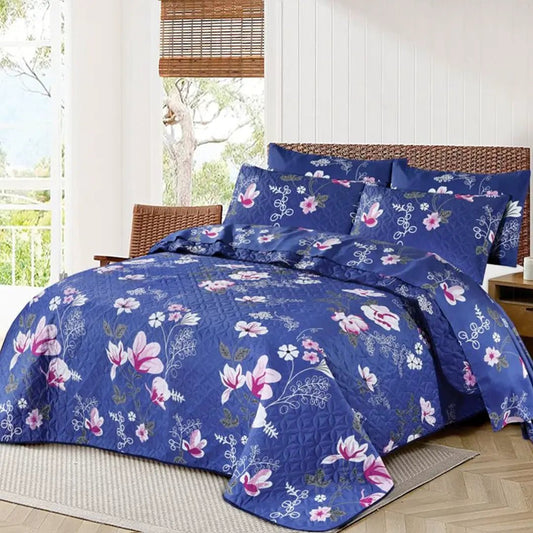 Ultrasonic Micro Fiber Bed Spread Navy Floral-30310 - Lotus