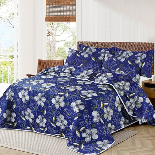 Ultrasonic Micro Fiber Bed Spread White Flowers-30311 - Lotus