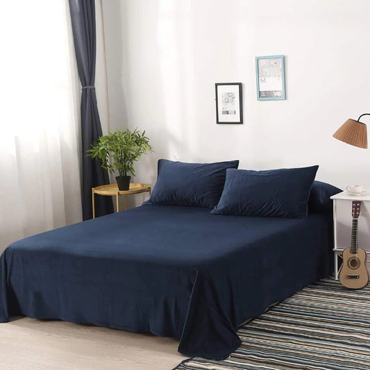 3 Pcs King Size Velvet Bedsheet - Navy